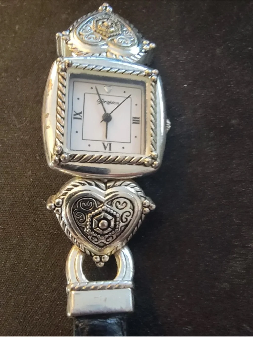 BRIGHTON JAPAN MOVEMENT Heart Accent Square Face Watch - White Dial Leather band
